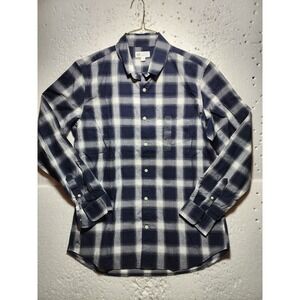 GAP Shirt Mens Medium Blue White Plaid Standard Fit Long Sleeve Button Up Collar
